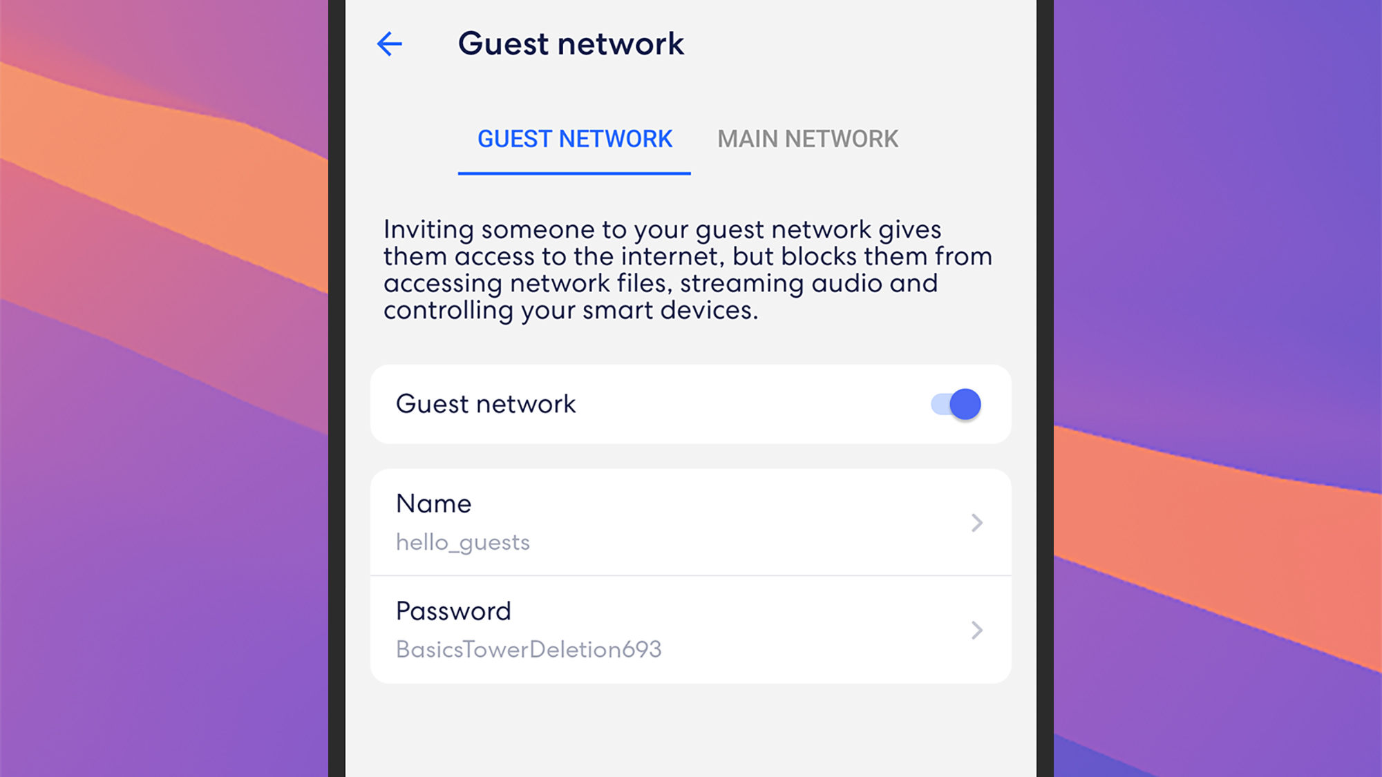 screenshot of network settings options