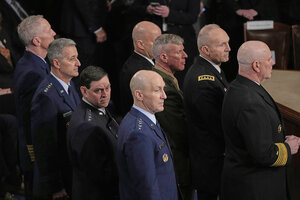 Members of the Joint Chiefs of Staff arrive before President Donald Trump addresses a joint session of Congress in the House chamber at the U.S. Capitol in Washington, March 4, 2025. 
