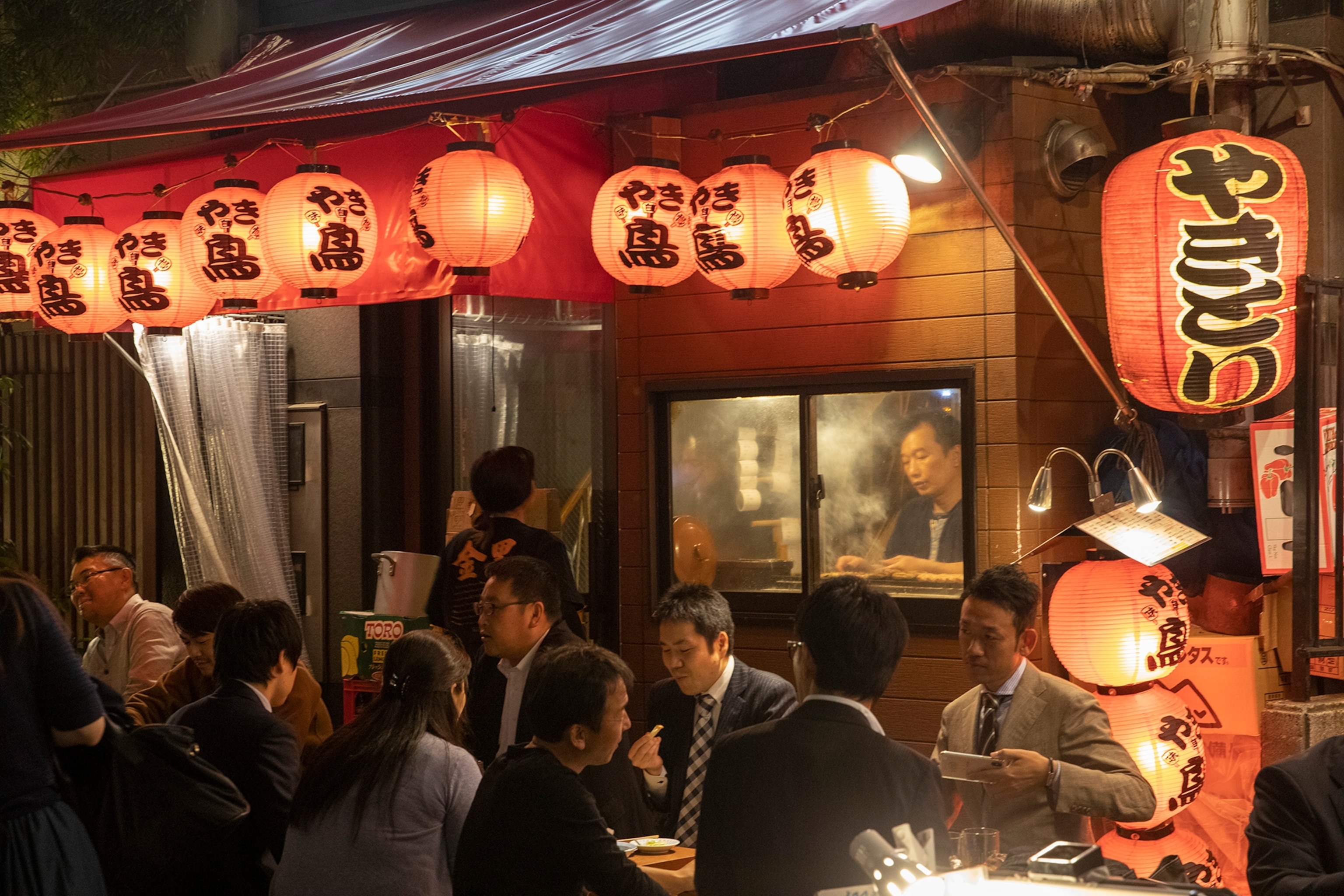 Nightlife restaurants and bars in the Shimbashi neighborhood of Tokyo, popular among office workers.