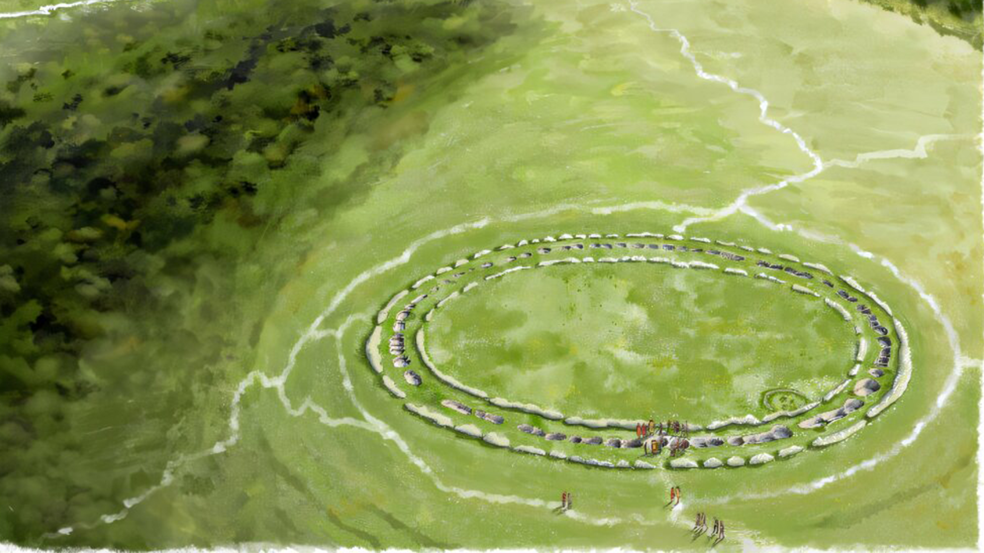 Flagstones enclosure seen shortly after construction in the middle Neolithic period.