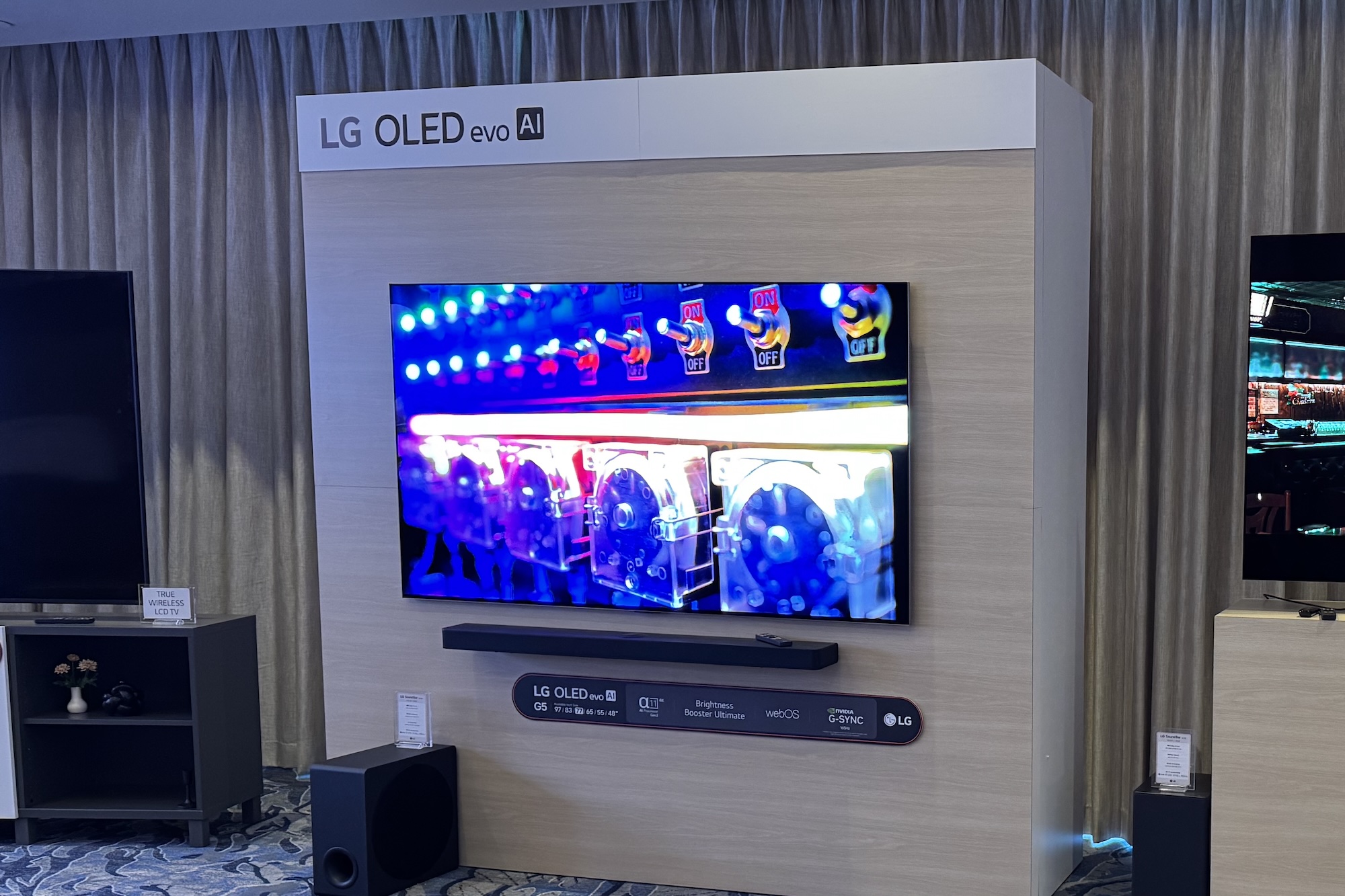 The LG G5 OLED TV displayed in a suite at CES 2025.