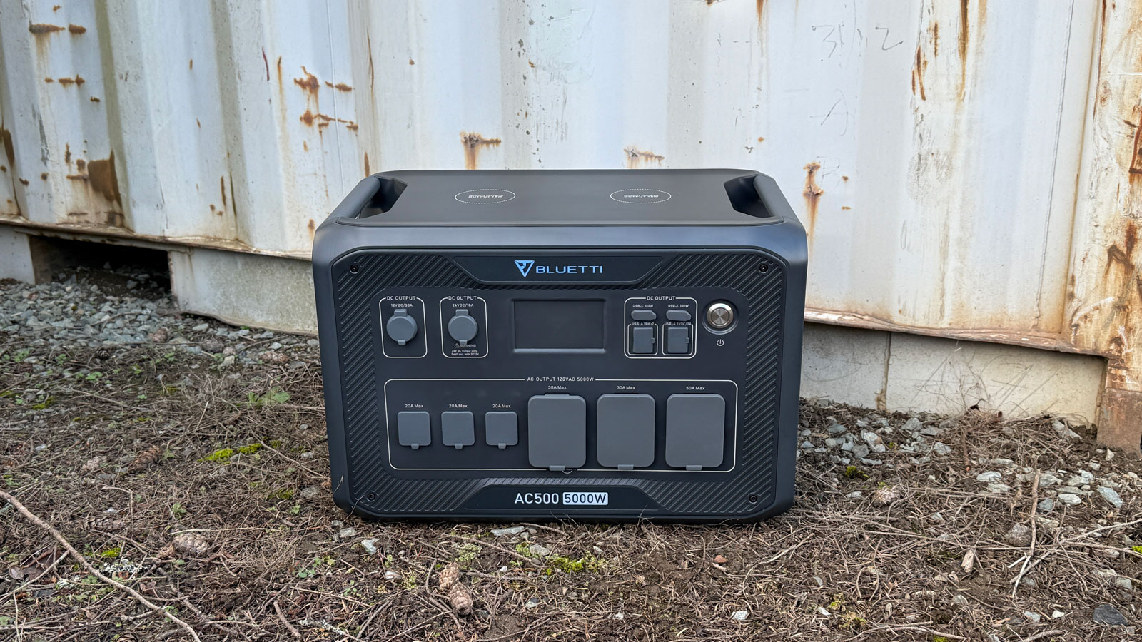  Bluetti AC500 portable power station sitting on the ground