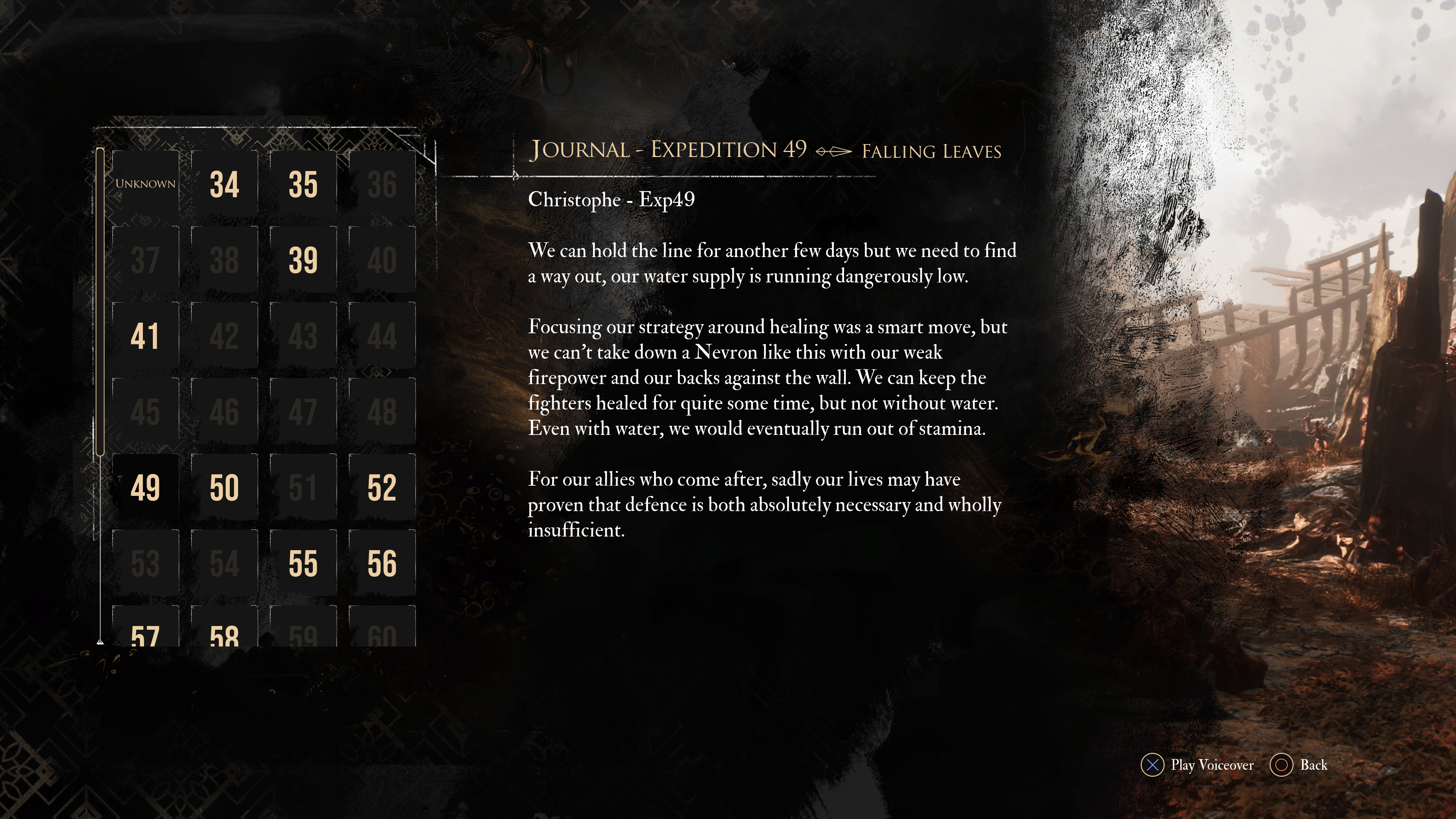 A screenshot of a journal entry from a deceased member of Expedition 49, viewed by the player in Clair Obscur: Expedition 33