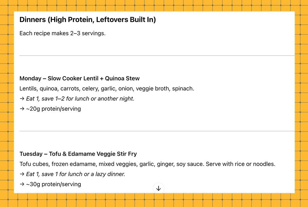 weekly dinner plan with high protein recipes and serving suggestions