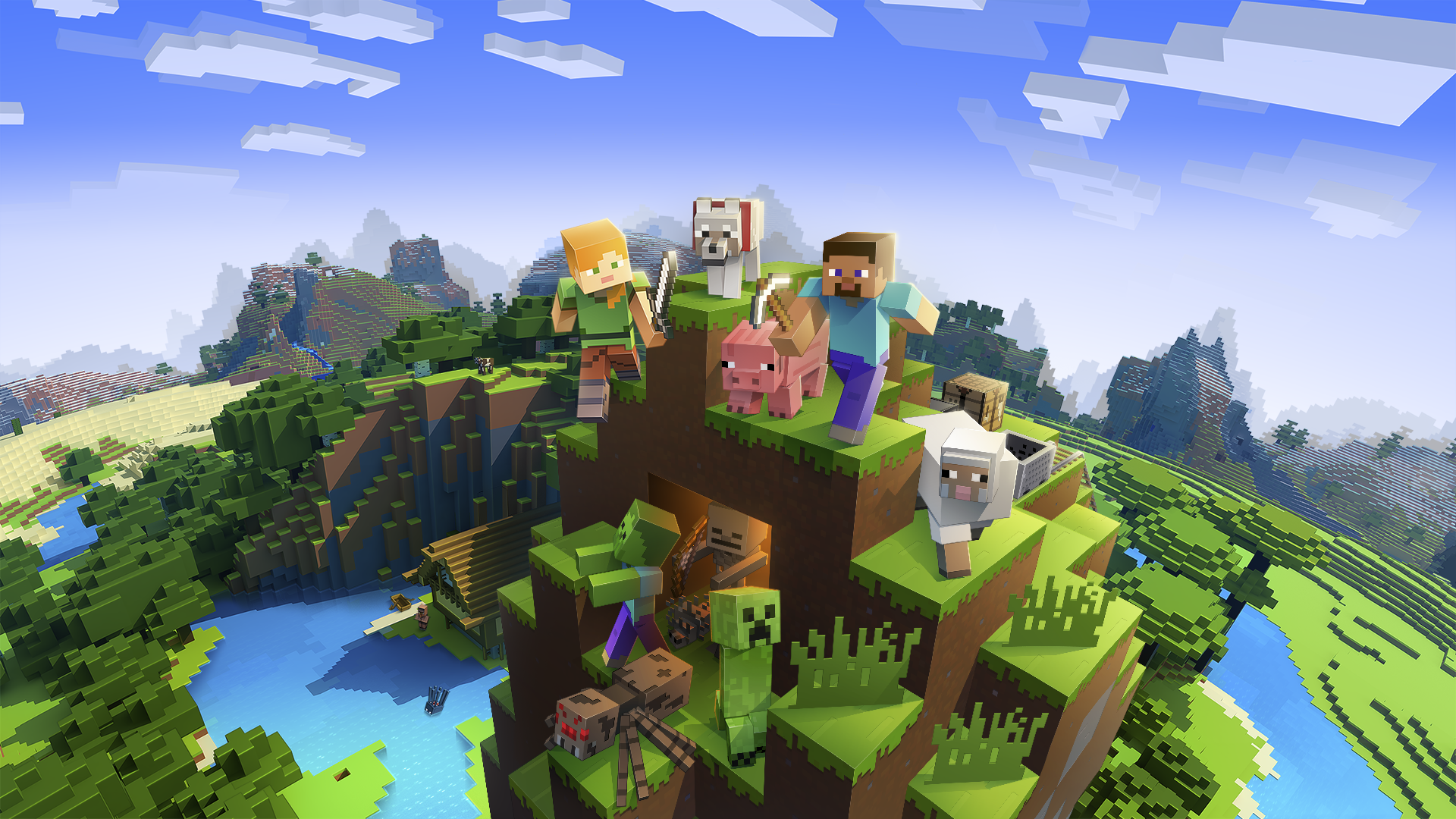 Konceptbild på flera karaktärer ur spelet Minecraft