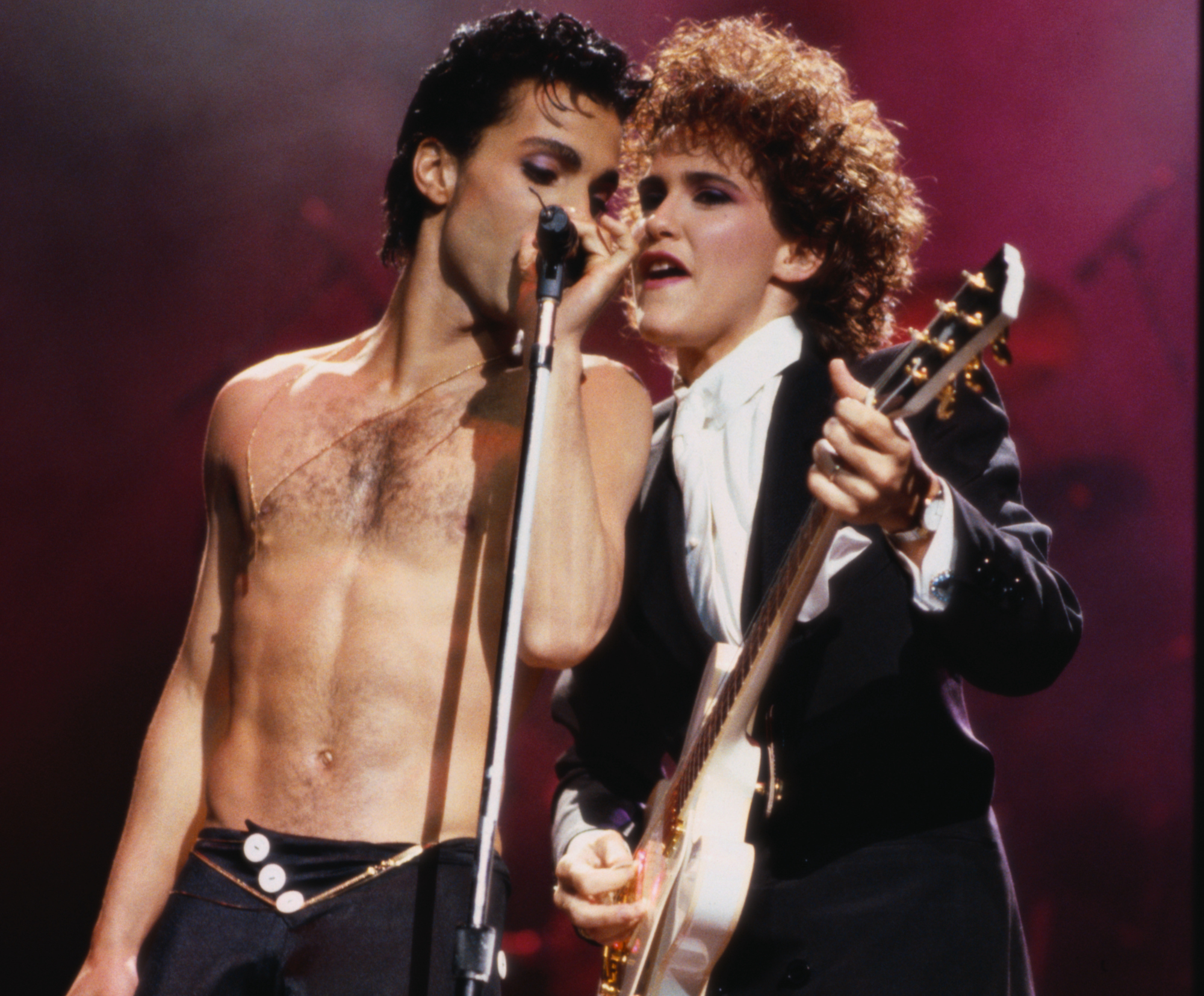 Prince (left) and Wendy Melvoin perform onstage