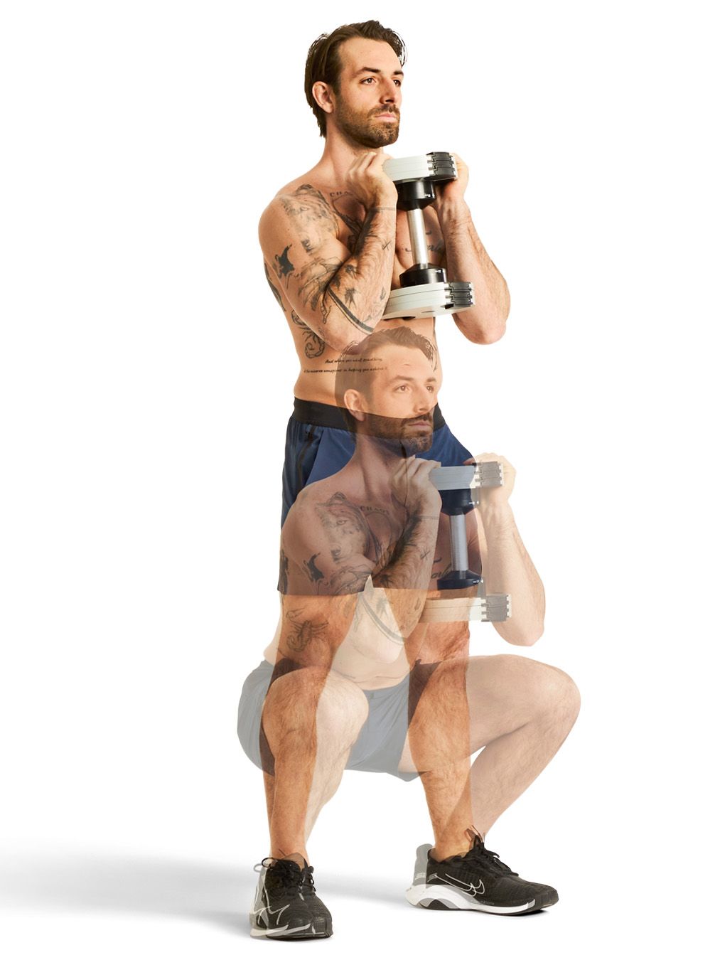 demonstration of a weighted squat exercise
