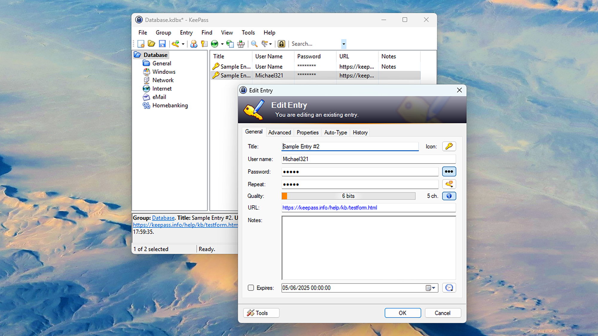 screenshot of keepass