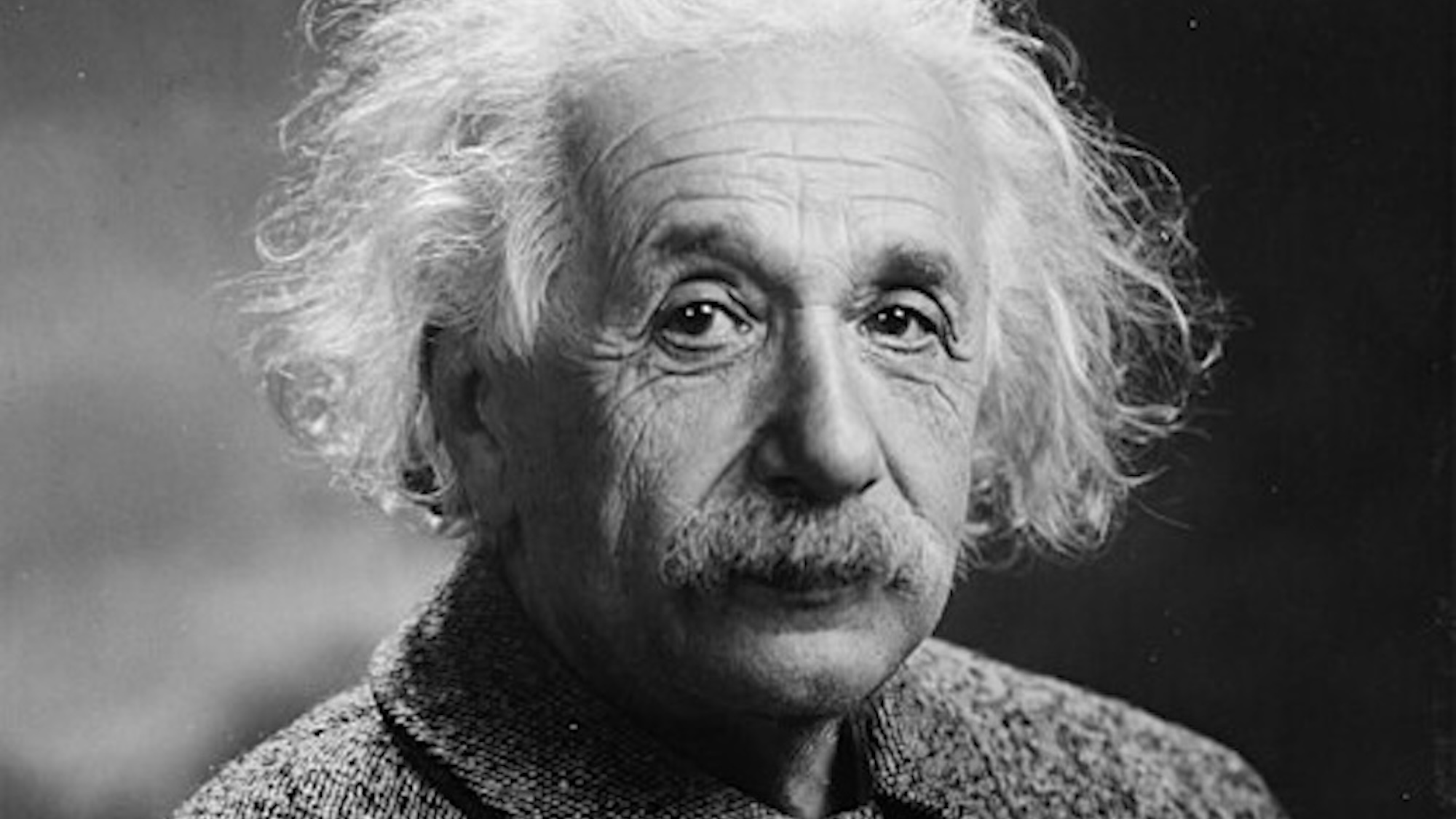 Black and white portrait of Albert Einstein