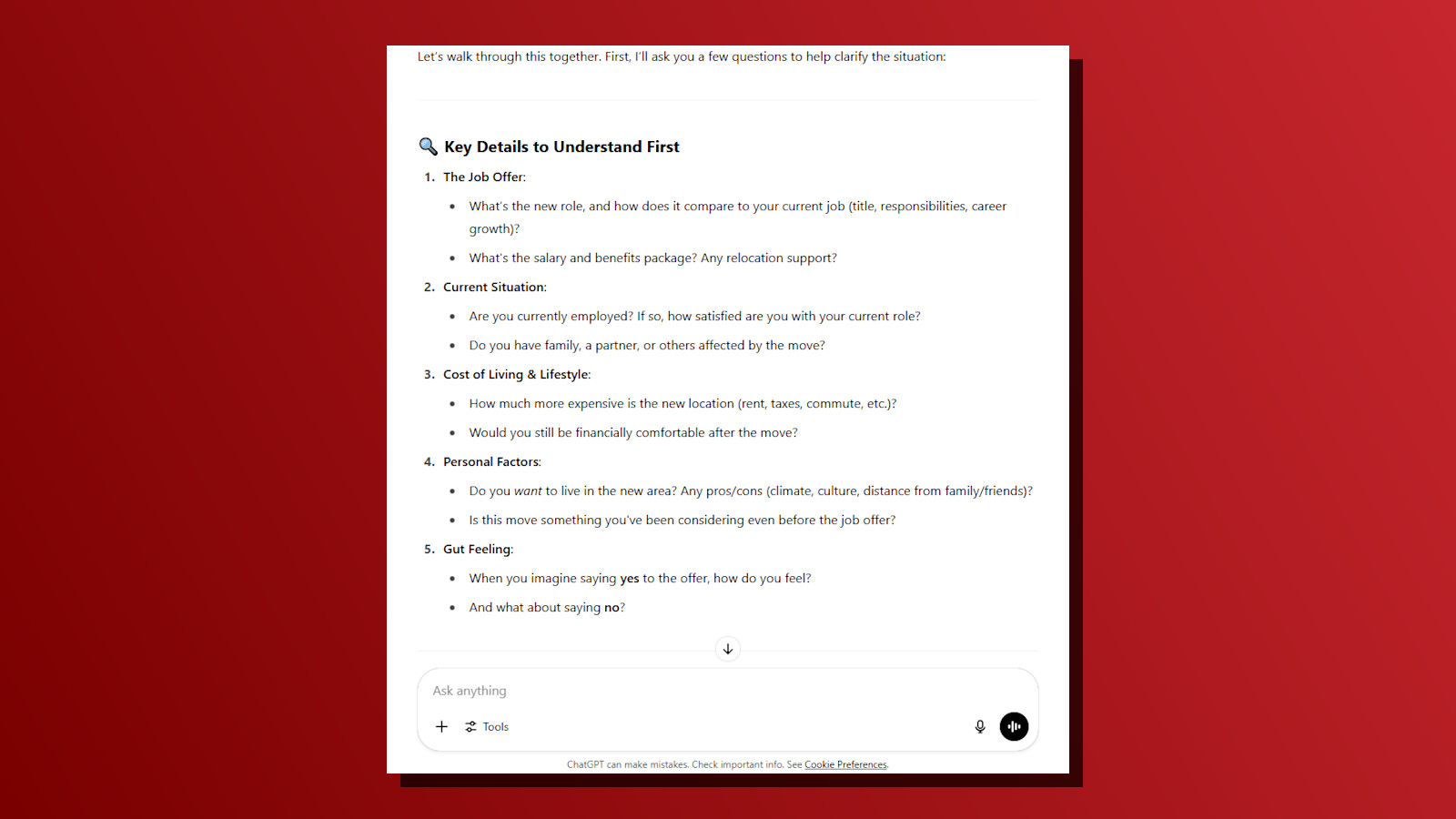 ChatGPT task make tough decision screenshot