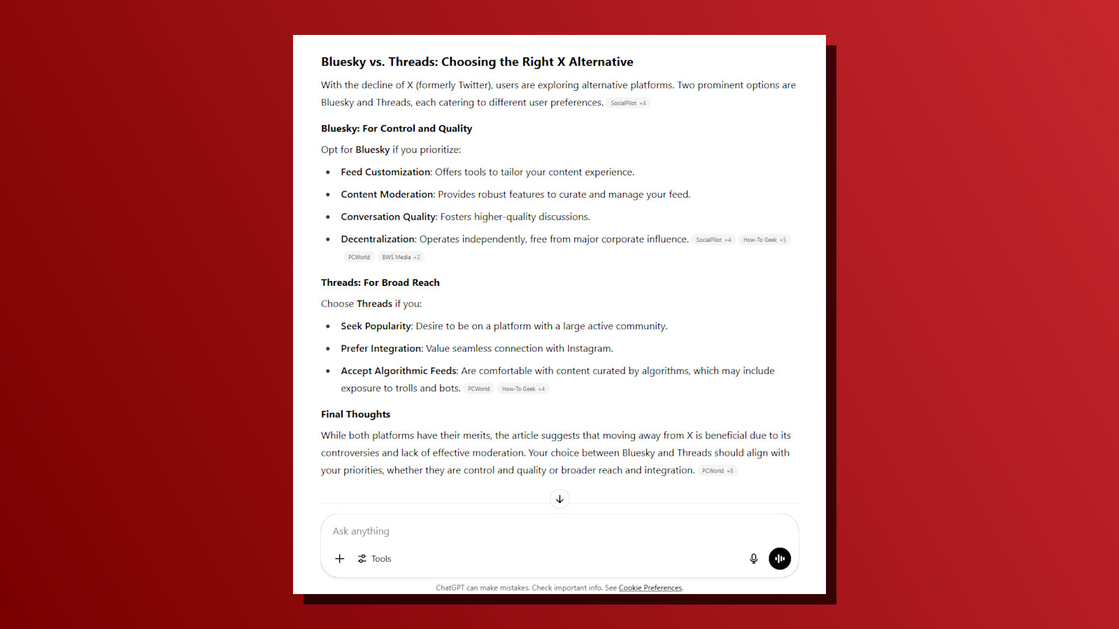 ChatGPT task summarize article content screenshot