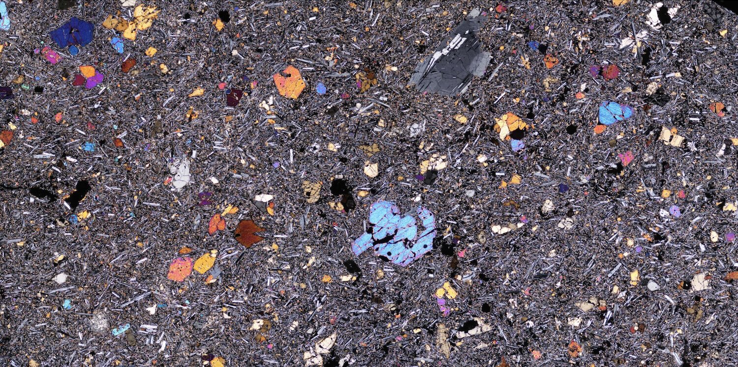 Microscope image of a thin sliver of one of the volcanic rocks from Afar, Ethiopia.