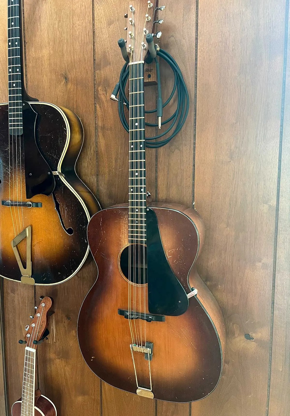 The custom bouzouki used on the new album, built with the body of a 1932 Martin tenor archtop guitar, Photo: Isa Burke