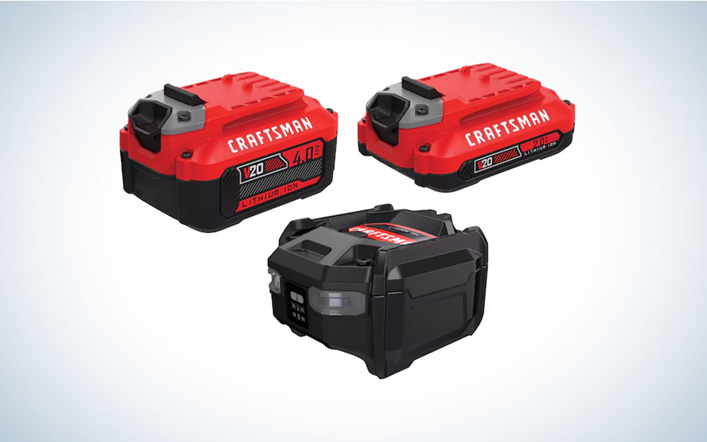  Craftsman batteries on sale at Lowes on a plain background