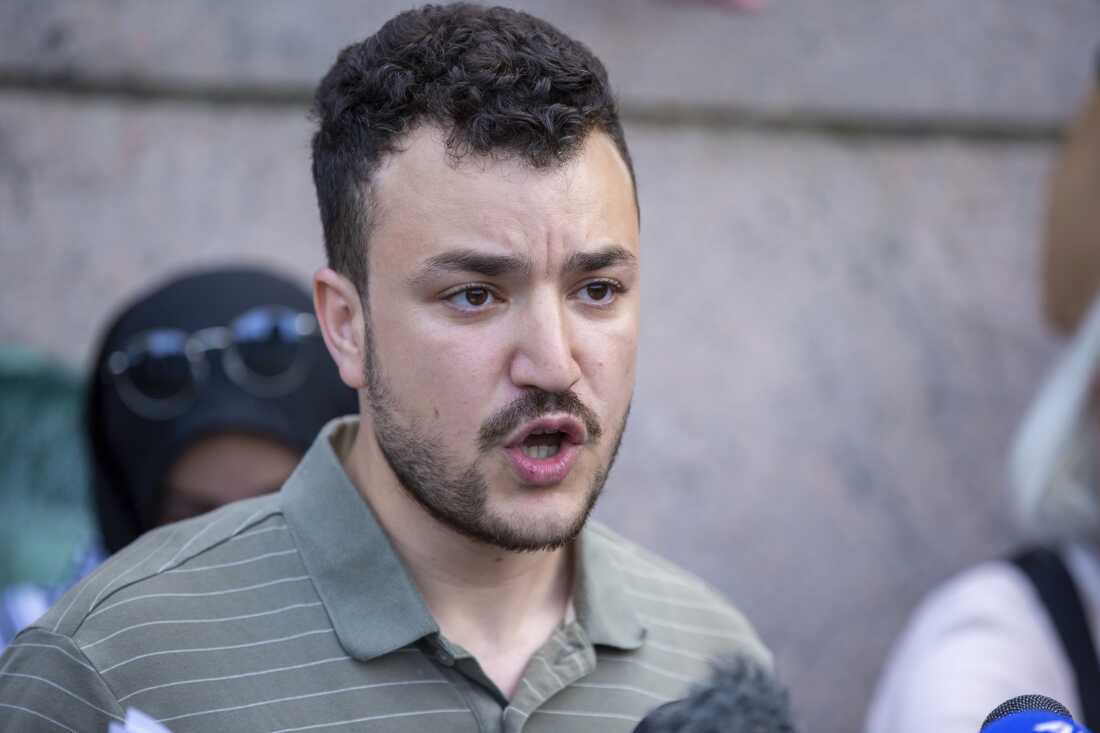 Student negotiator Mahmoud Khalil on the Columbia University campus in New York at a pro-Palestinian protest encampment on Monday, April 29, 2024.