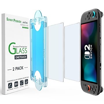 2-Pack amFilm Auto-Alignment OneTouch Tempted Glass Screen Protector (Matte) for Nintendo Switch 2