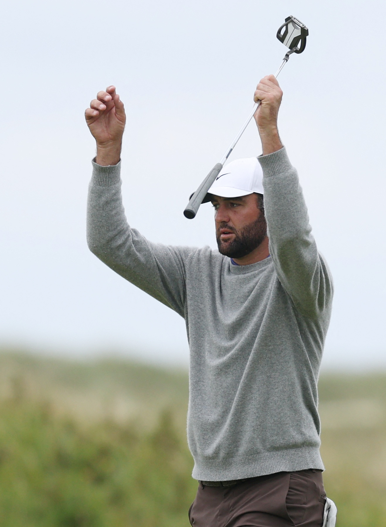 Scottie Scheffler reacts on the 18th green during the first round of the British Open on July 17, 2025.