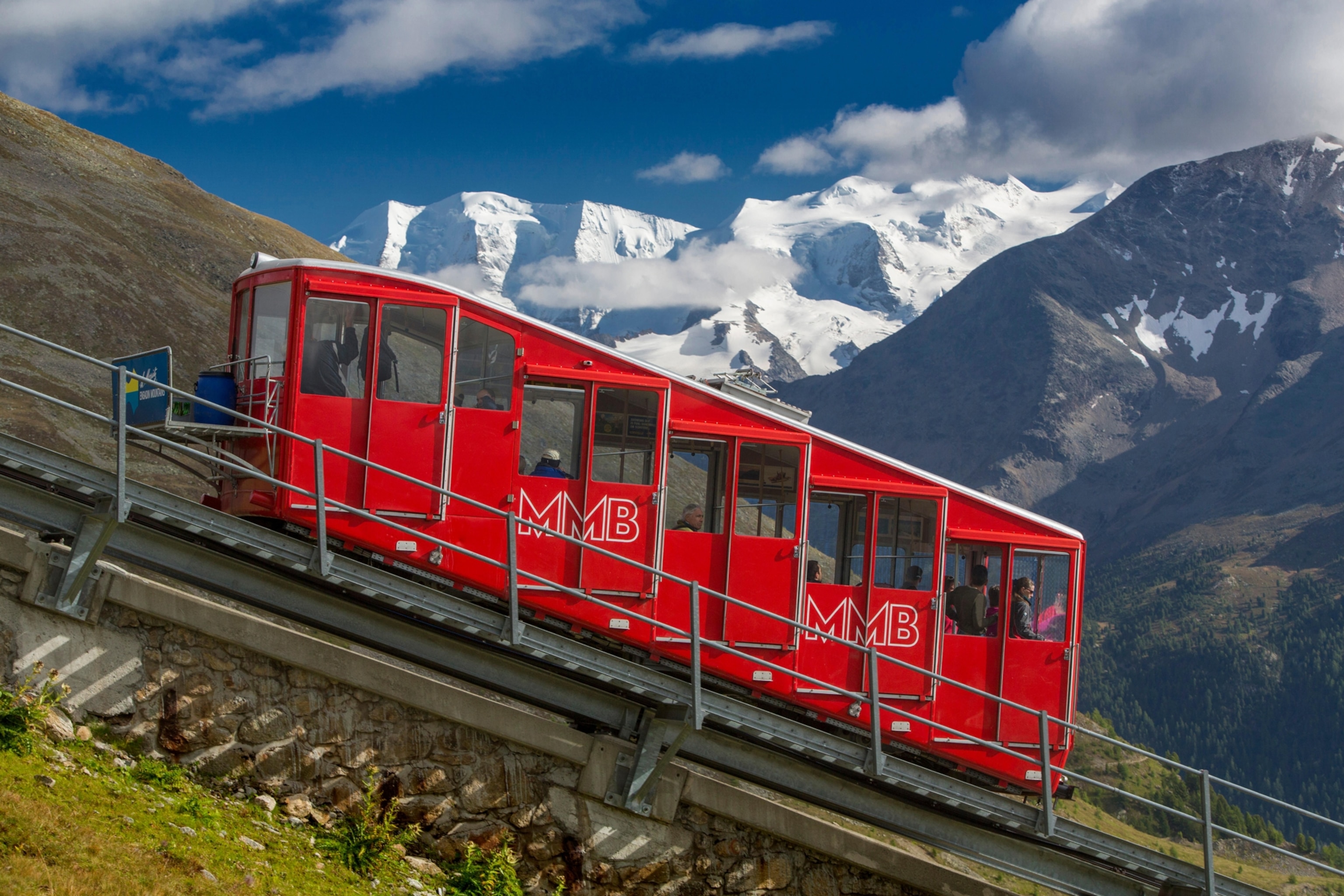 Mountain railroad on Muottas Muragl near Silvaplana
