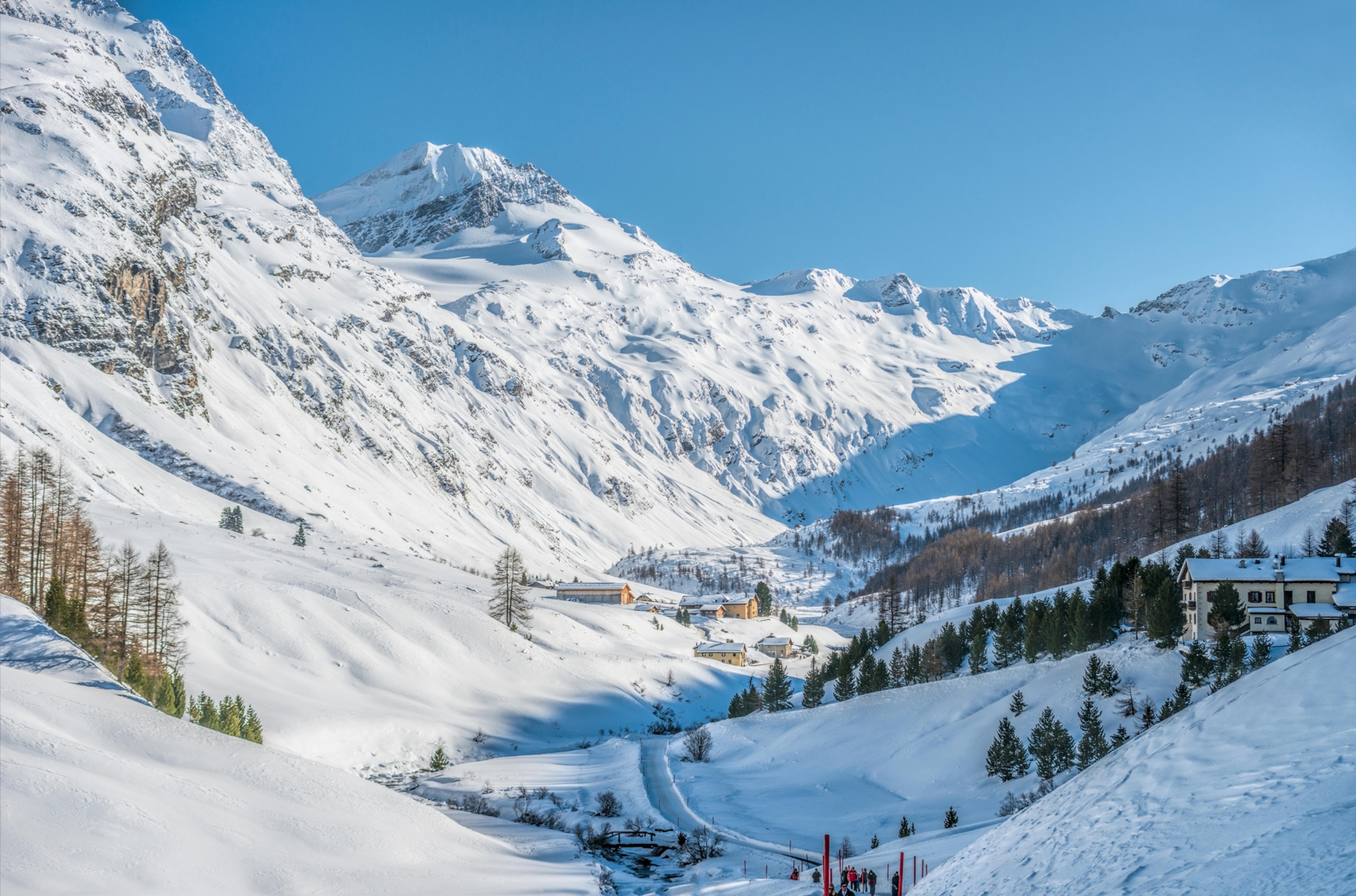 Winter Landscape in Val Fex in the Engadine, Grisons, Switzerland