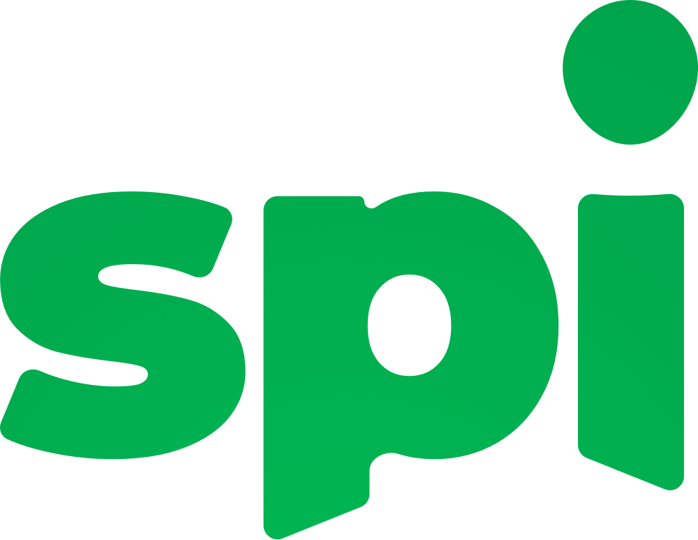 SPI logo, green text that reads 