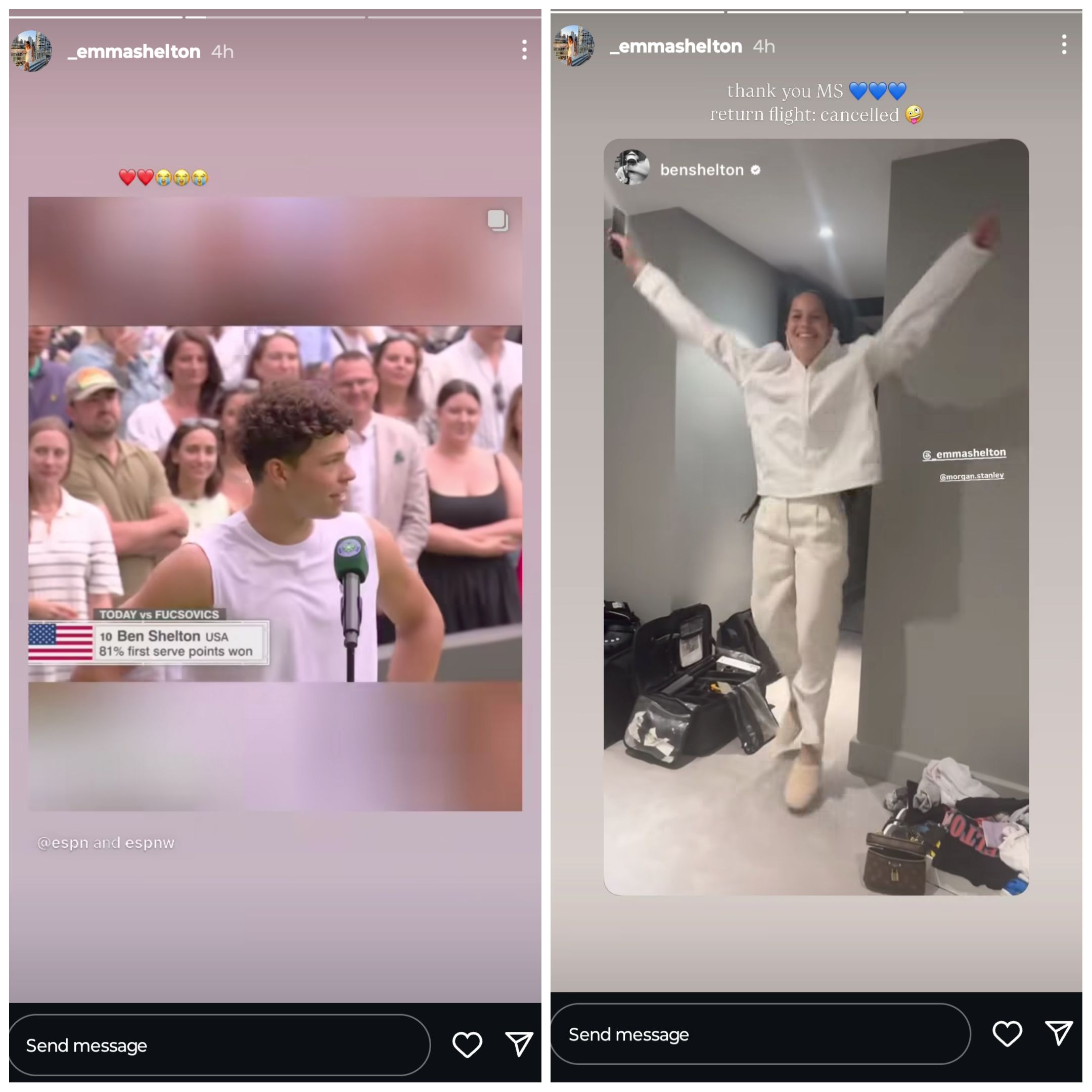 Screen grab of Ben Shelton's sister Emma Shelton's Instagram stories