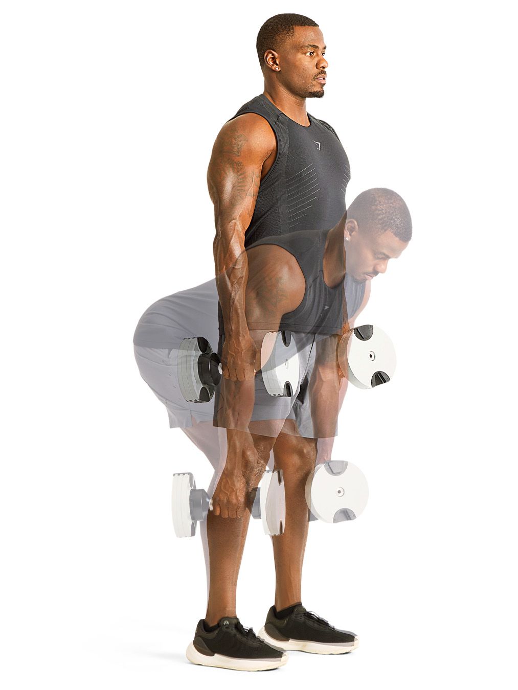 Demonstration of a deadlift exercise with dumbbells Demonstration of a deadlift exercise with dumbbells