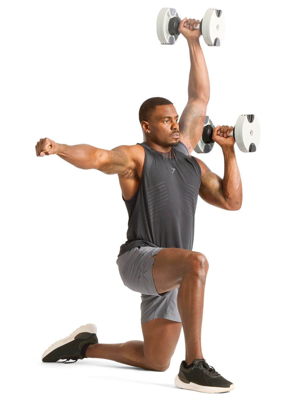 Demonstration of a fitness exercise using dumbbells Demonstration of a fitness exercise using dumbbells