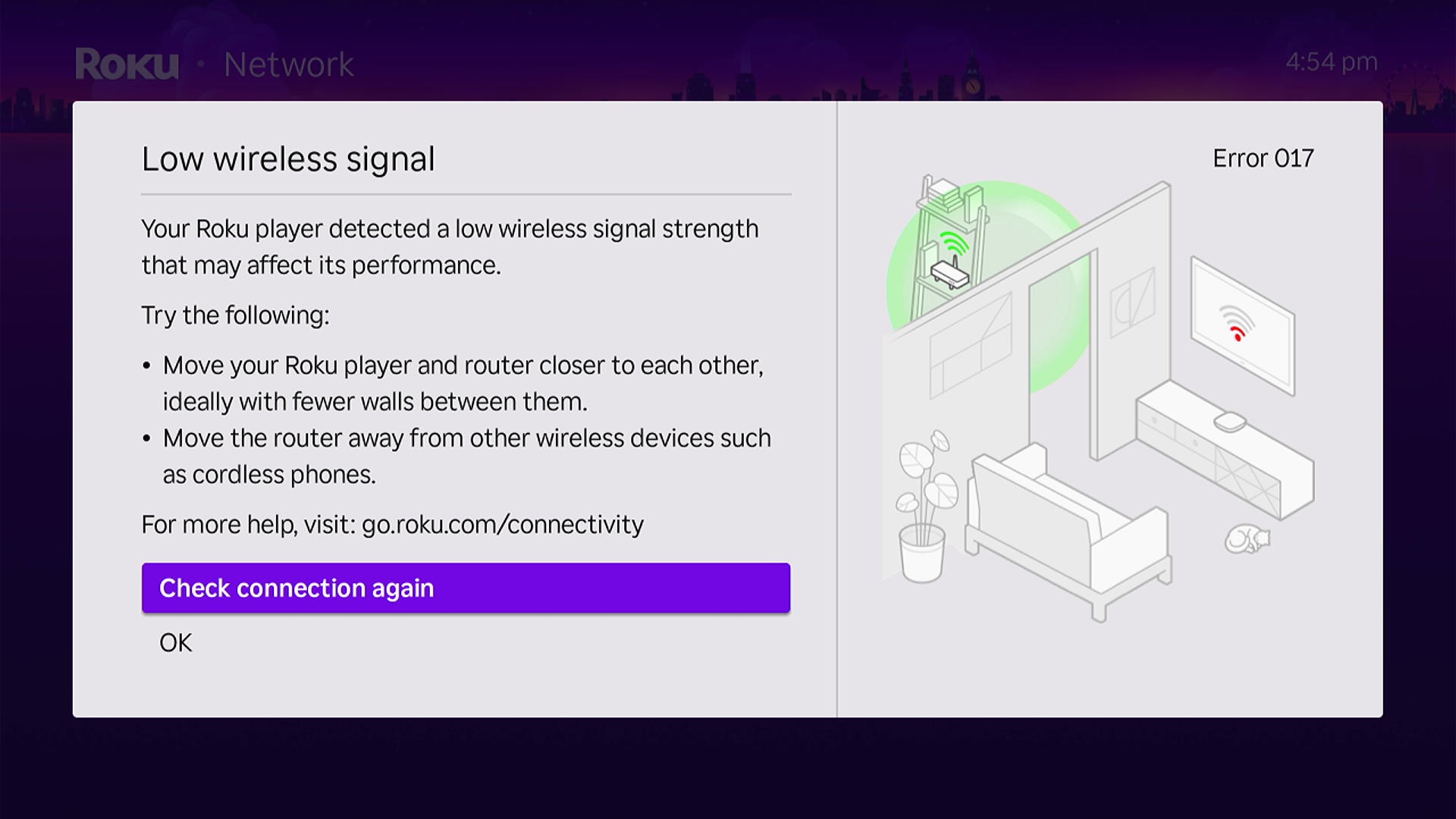 Roku low wireless signal warning