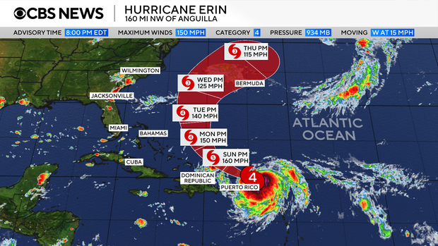Hurricane Erin projected path