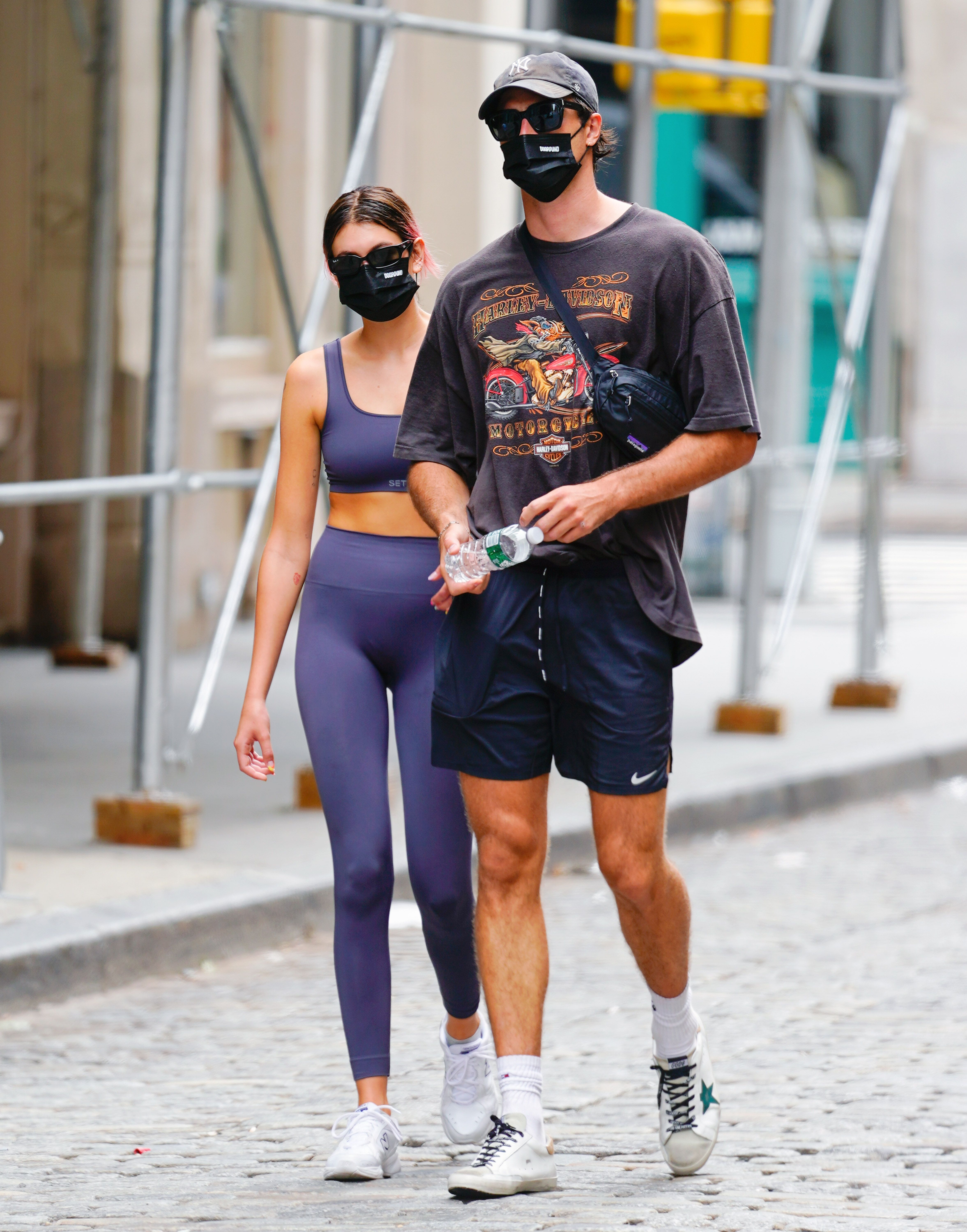 new york, new york september 09: kaia gerber and jacob elordi come back from the gym on september 09, 2020 in new york city. (photo by gotham/gc images)