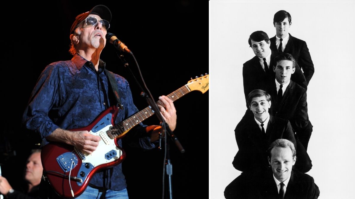 David Marks performs onstage (left), the Beach Boys pictured in their early days