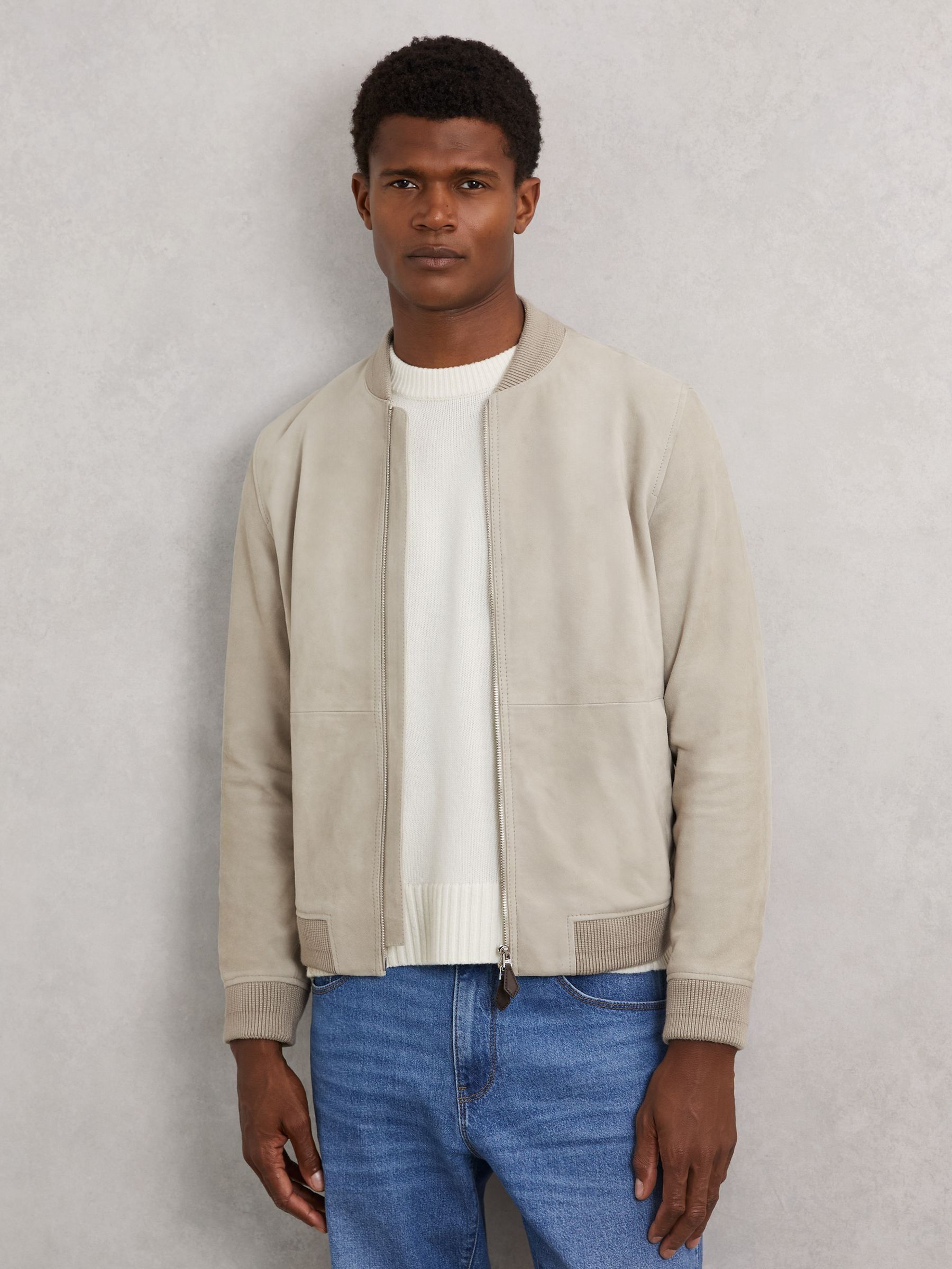 Suede Zip-Through Bomber Jacket