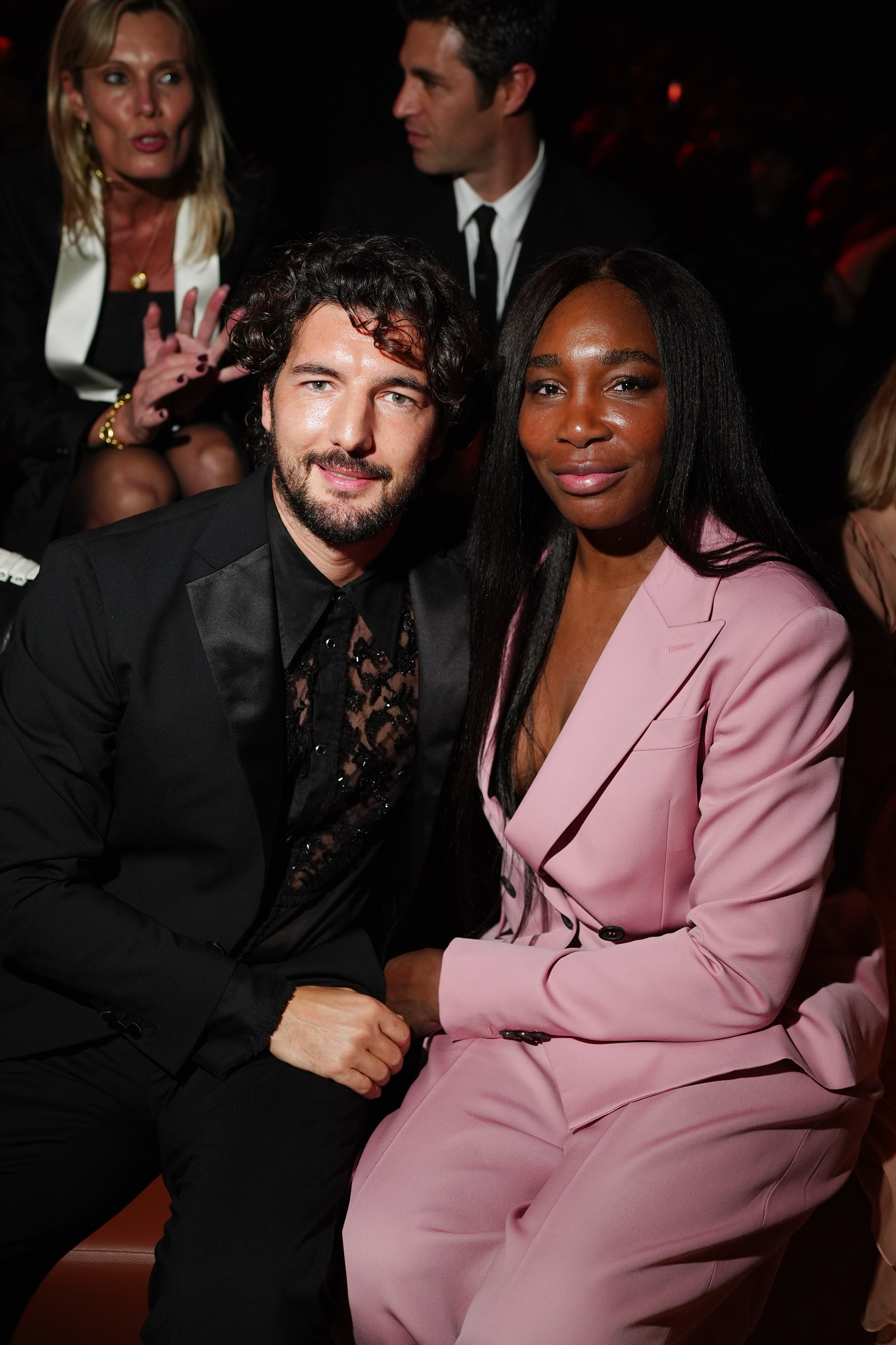 MILAN, ITALY - FEBRUARY 25: Andrea Preti and Venus Williams attend the front row at the Dsquared2 F/W 2025 - 2026 runway during the Milan Fashion Week - Womenswear Fall/Winter 2025/2026  at  on February 25, 2025 in Milan, Italy. (Photo by Alessandro Levati/Getty Images for Dsquared2)
