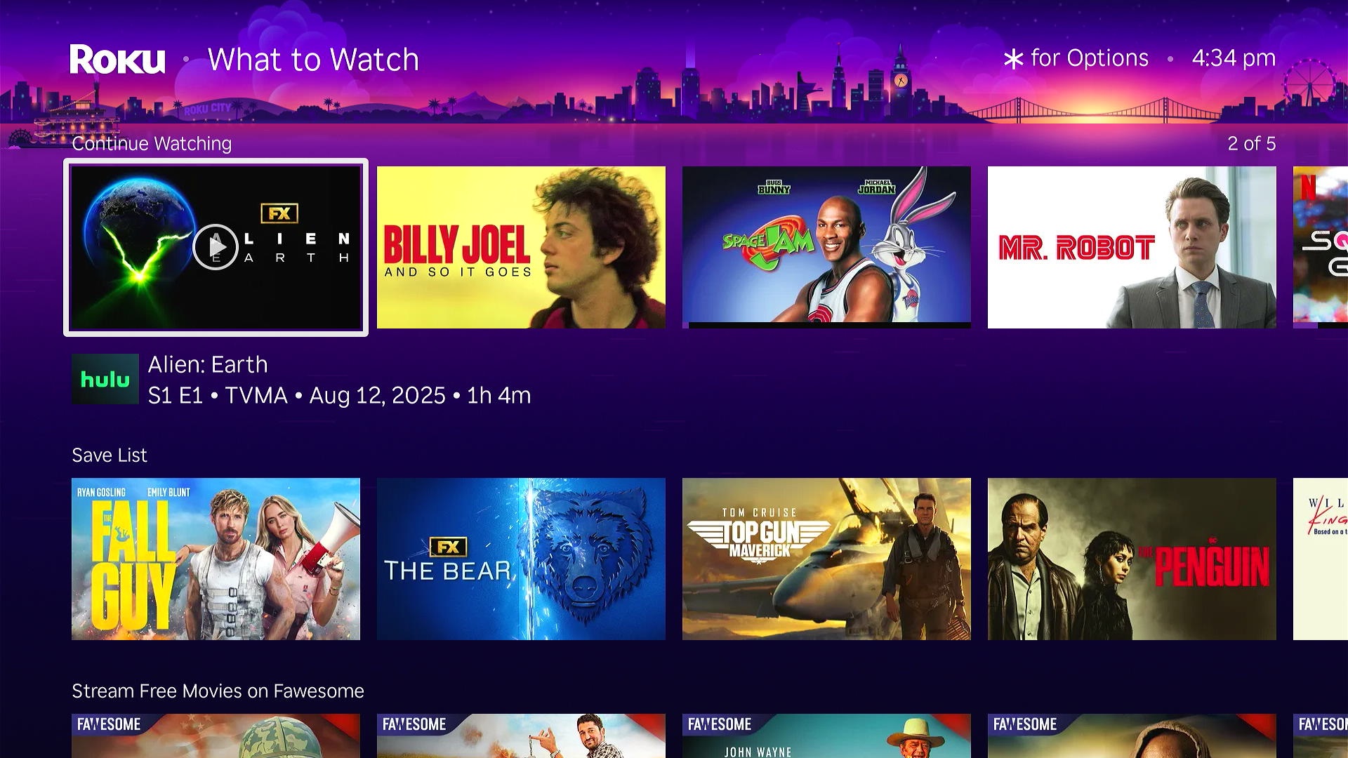 Roku's Continue Watching row