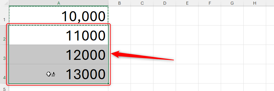 The format painter tool is activated in Excel, and cells A2, A3, and A4 are selected.