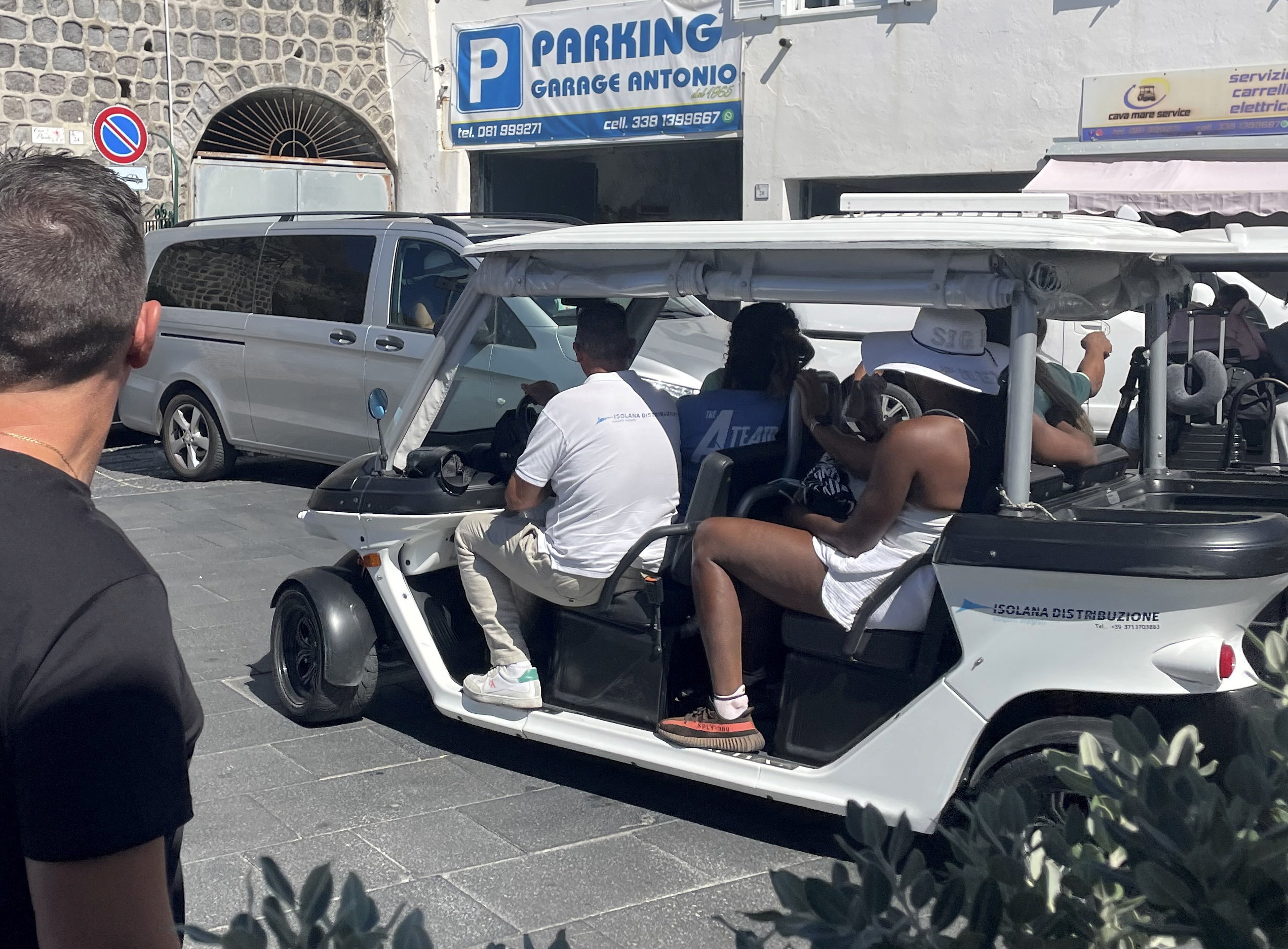 Venus Williams was spotted preparing for her wedding in Italy which takes place today. The 45-year-old is set to marry actor Andrea Preti on the island of Ischia in Italy. Onlookers on holiday saw her riding in the back of a golf cart in a white dress and sun hat riding in the back of a golf cart yesterday (10) in the village of Sant'Angelo. According to a bystander, Serena was also in the buggy and members of the wedding party were wearing 'Team Groom' and 'Team Bride' t-shirts.