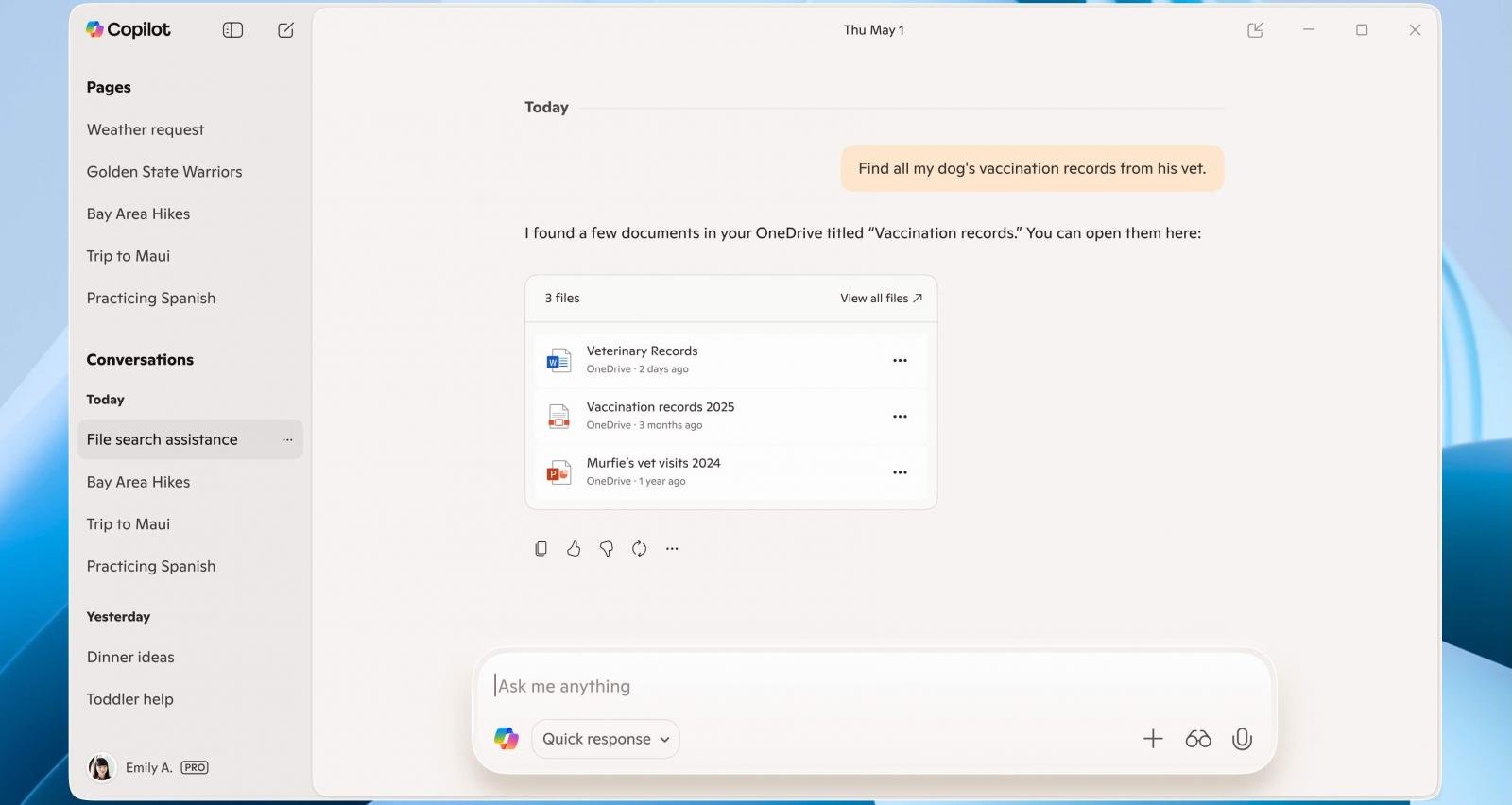 Copilot searching through OneDrive files