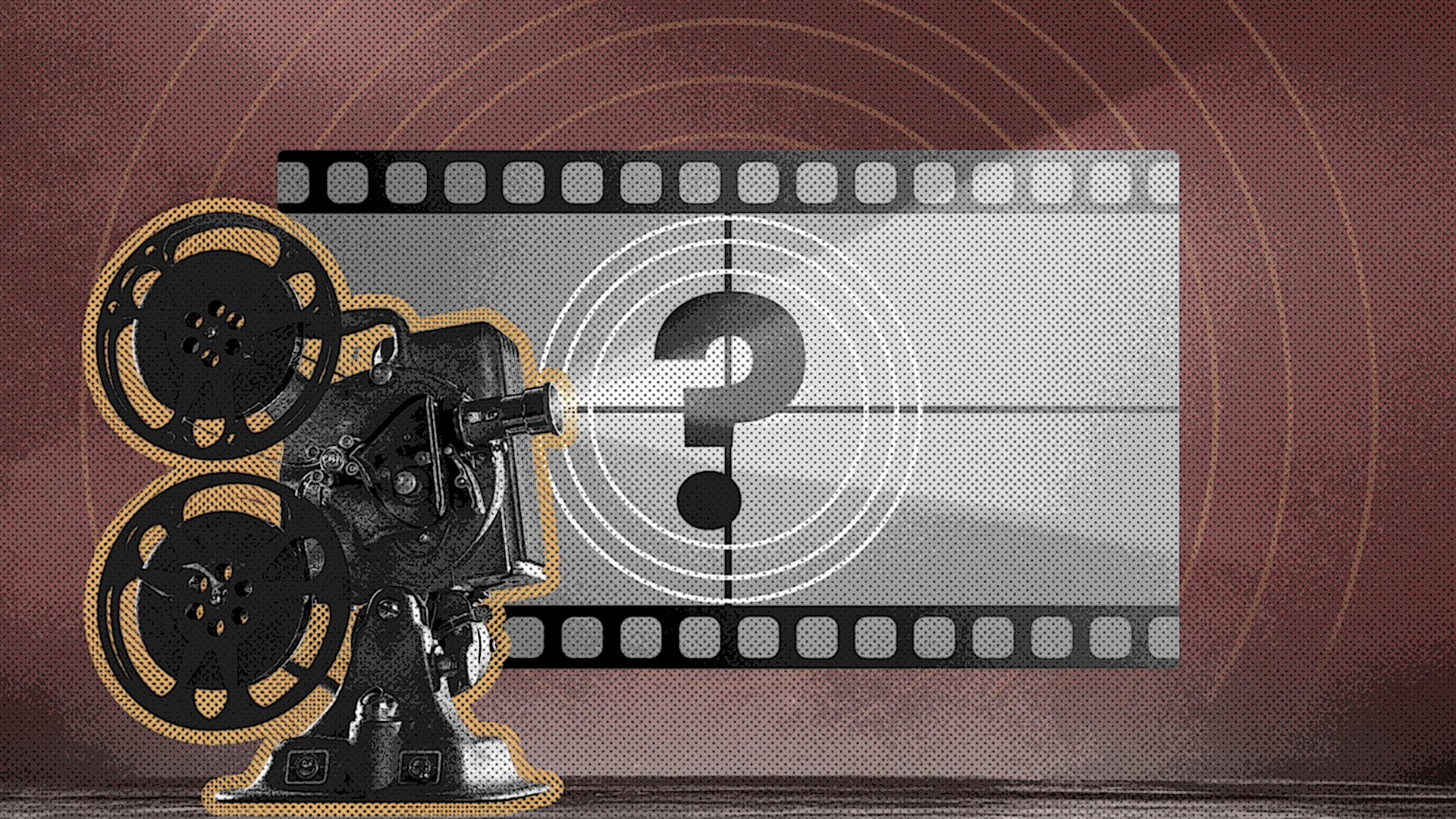 An old film projector displaying a question mark on a retro screen.