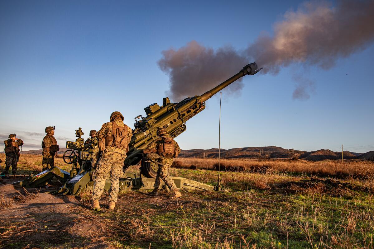 Marines fire an M777 Howitzer at Camp Pendleton during a December 2019 exercise.