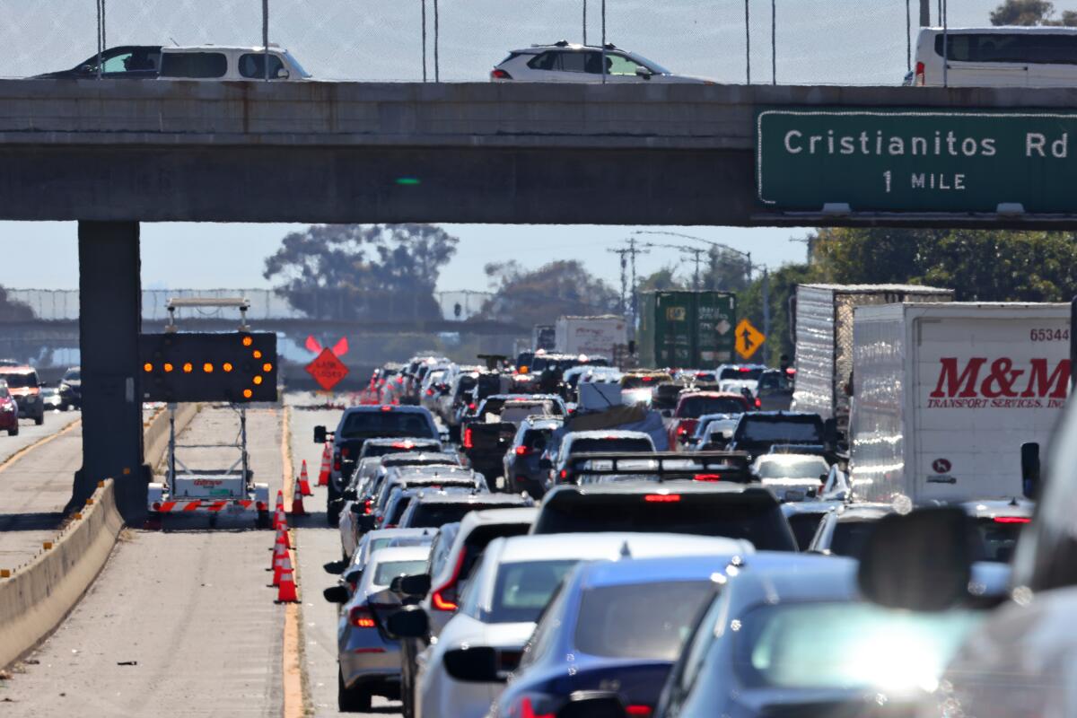 Traffic was jammed on Interstate 5 Saturday.